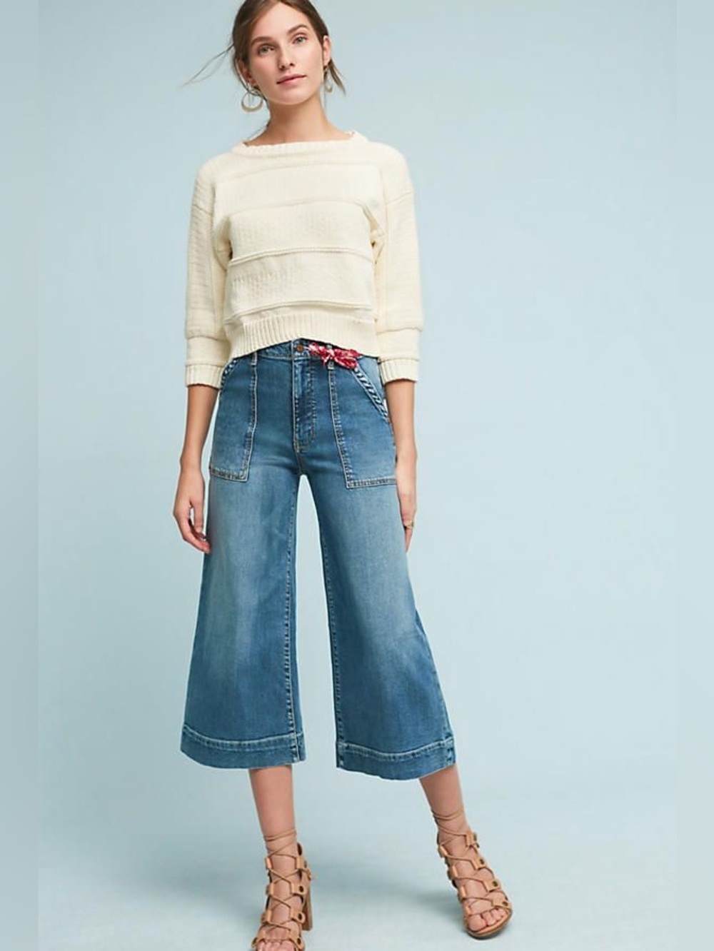 ANTHROPOLOGIE PILCRO Utility Wide Leg Cropped Denim Jeans Size 30